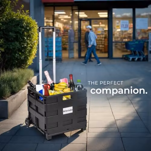 tectake 46L Folding Shopping Trolley in Black with Aluminium Telescopic Handle and 2 Wheels, W: 45 cm, D: 37.5 cm, H: 45-97 cm – 7