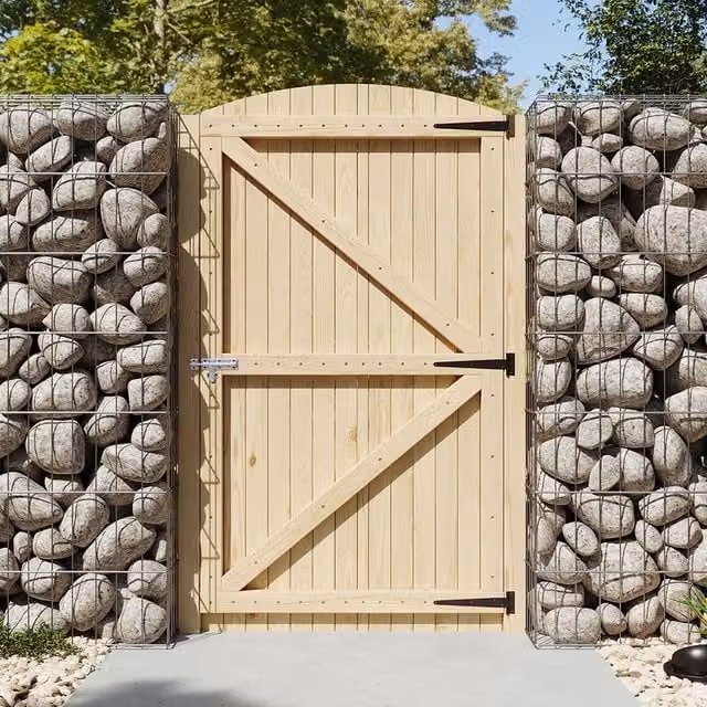Livingandhome Arch Top Wooden Garden Gate with Latch in Yellow, Width: 99 cm