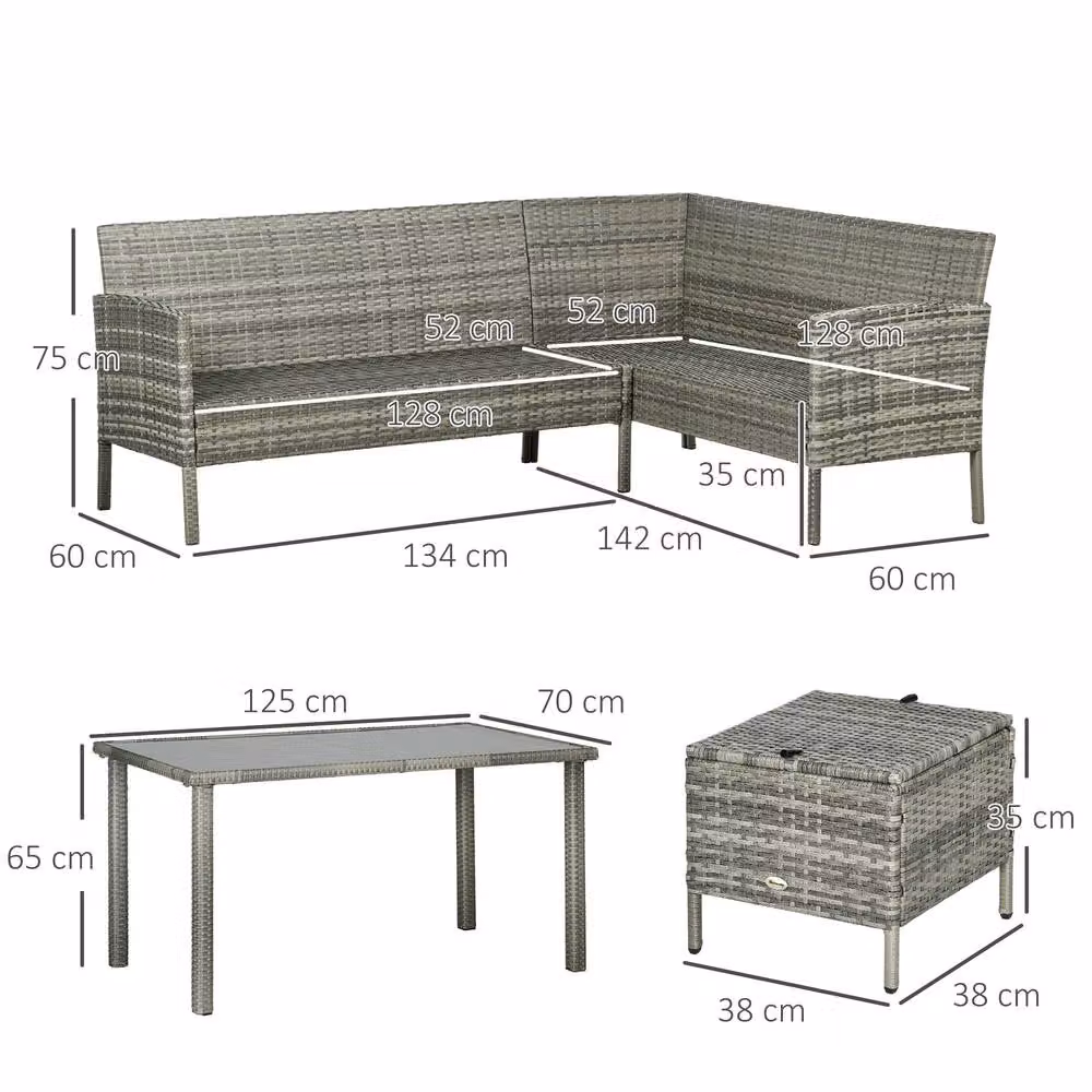 OUTSUNNY 5-Piece L-Shape Rattan Garden Dining Corner Sofa Set with Upholstered Cushions and Coffee Table in Blue – 3