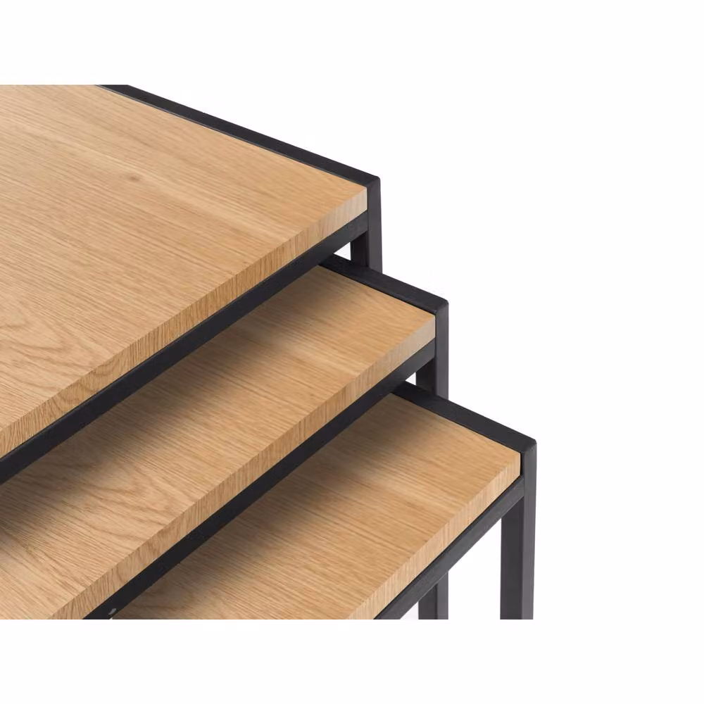 Cheshire Camden Nest of 3 Tables in Euro Oak and Light Oak with Black Metal Sled Base – 3