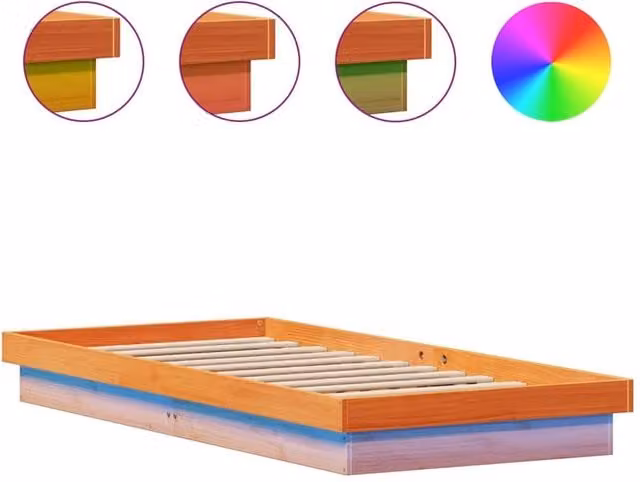 Berkfield Home Solid Wood LED Bed Frame with Under-Bed Lighting and USB Charging Port, Wax Brown, W/D/H: 90 x 200 cm – 1