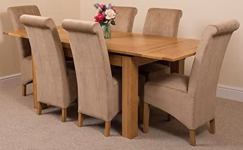 Thats Furniture Richmond Oak Extending Dining Table and 6 Montana Beige Fabric Chairs Set – 1