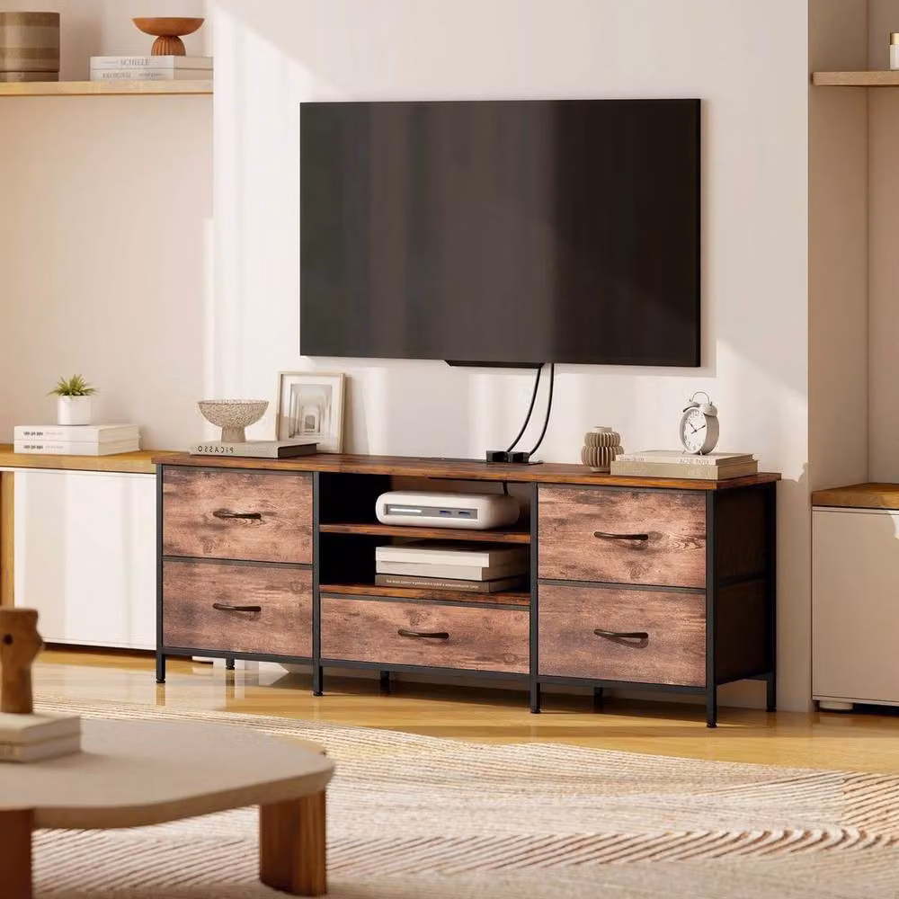 FORGEVIO Industrial TV Unit with Charging Station in Brown, W/D/H: 140 x 30 x 50 cm – 2