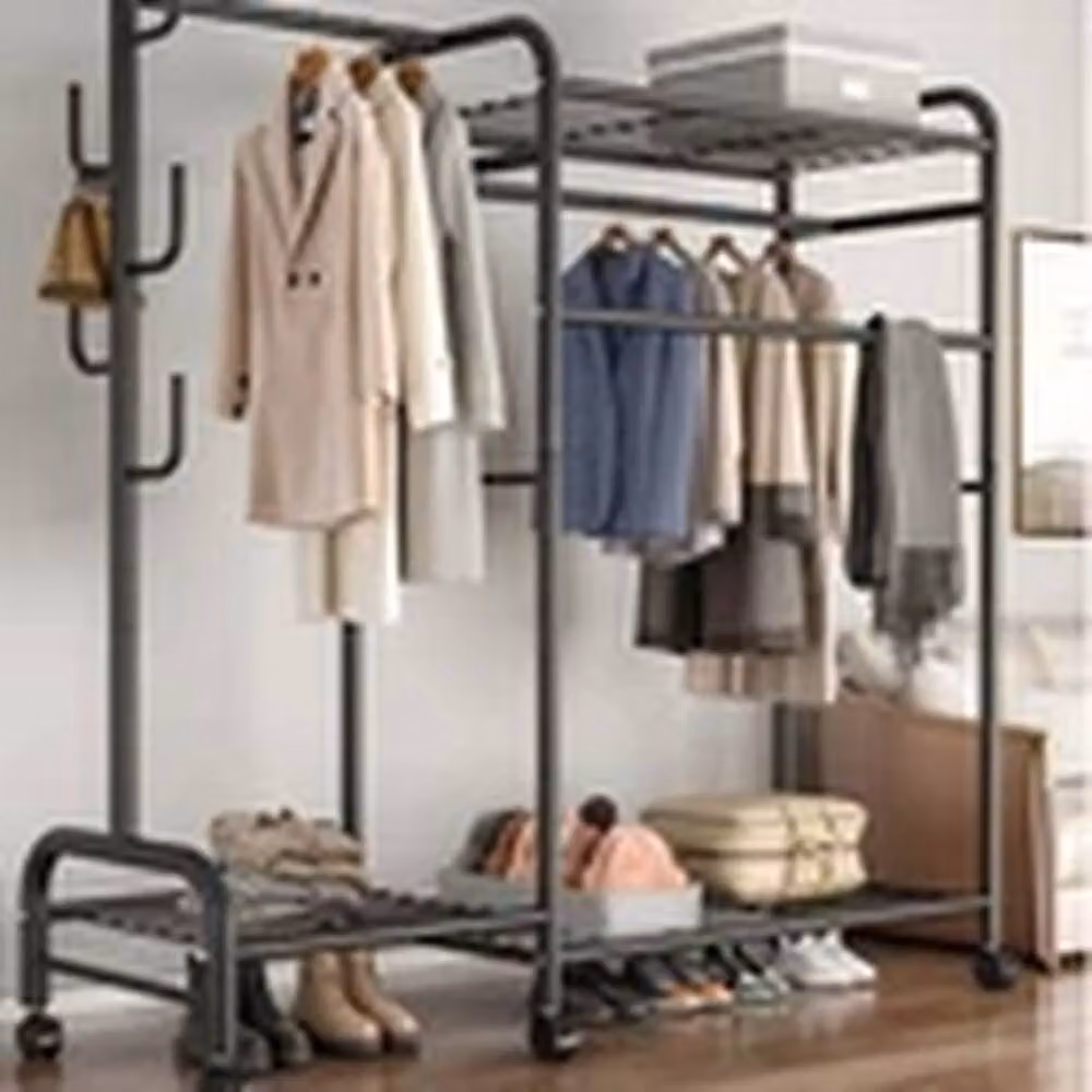 EONLION Heavy Duty Double Clothes Rail Open Wardrobe Garment Rack in Matt Black – 3