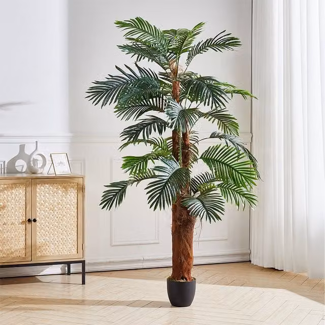 Livingandhome Artificial Cycas Palm Tree in Plastic Pot, Green