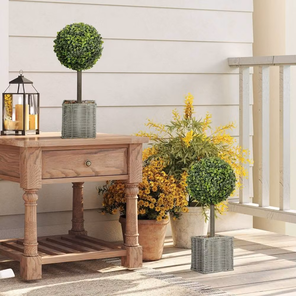 STILVORA Set of 2 Green Artificial Boxwood Topiary Potted Plants, Height: 50 cm – 6