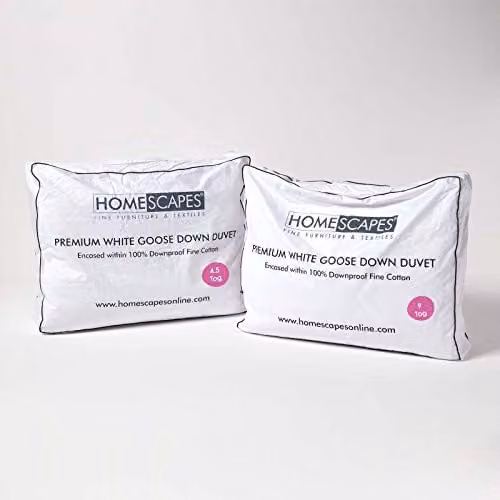 HOMESCAPES 3 in 1 All Seasons King Size Duvet, 13.5 Tog White Goose Feather and Down Quilt with 100% Cotton Cover, RDS and OEKO-TEX Certified