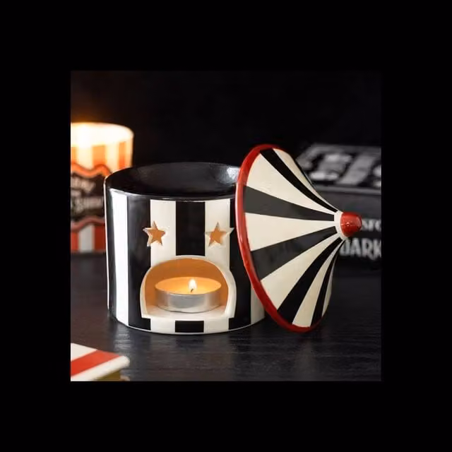KDMD Black Striped Circus Tent Ceramic Oil Burner for Tealights