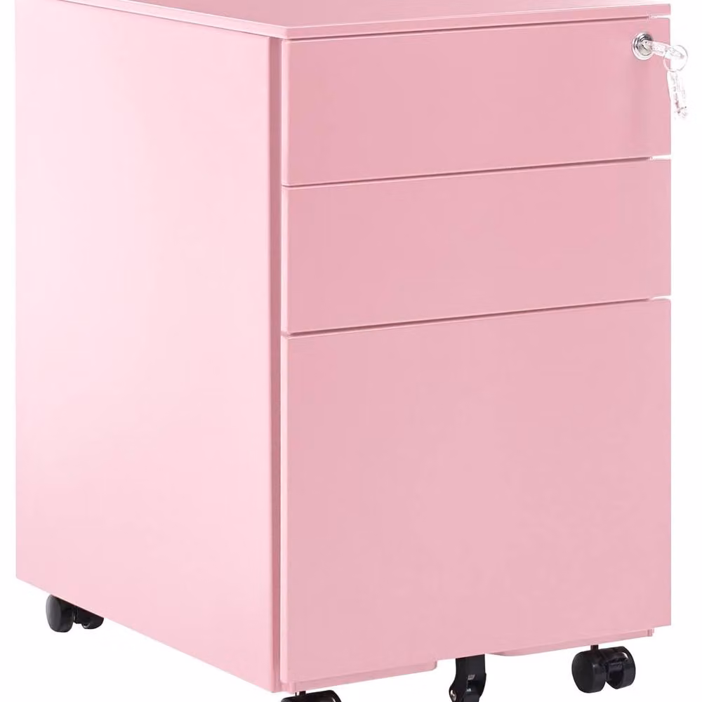 Wyld and Coco Nexa Pink Steel 3-Drawer Locking Storage Unit with Castors – 2