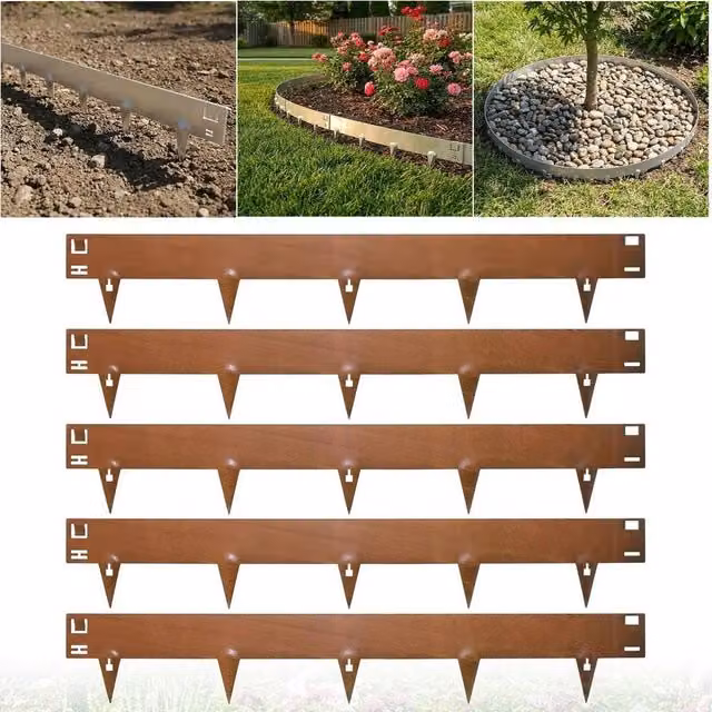 NESTLUNE Corten Steel Metal Garden Edging in Brown, W: 100 cm, H: 15 cm