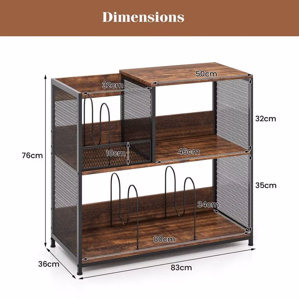 Kelvenix Brown Modern End Table with Rotating Turntable Vinyl Display Rack – 2