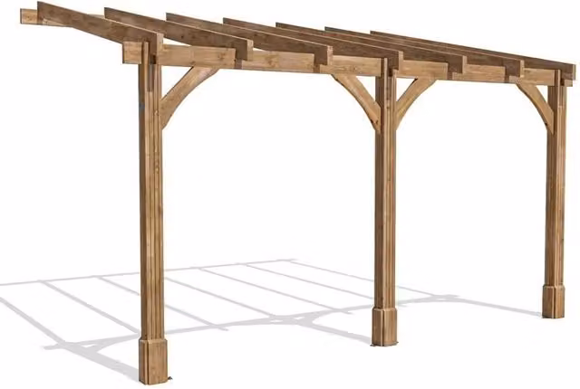 Dunster House Rustic Brown Wooden Lean To Pent Pergola Kit in Spruce
