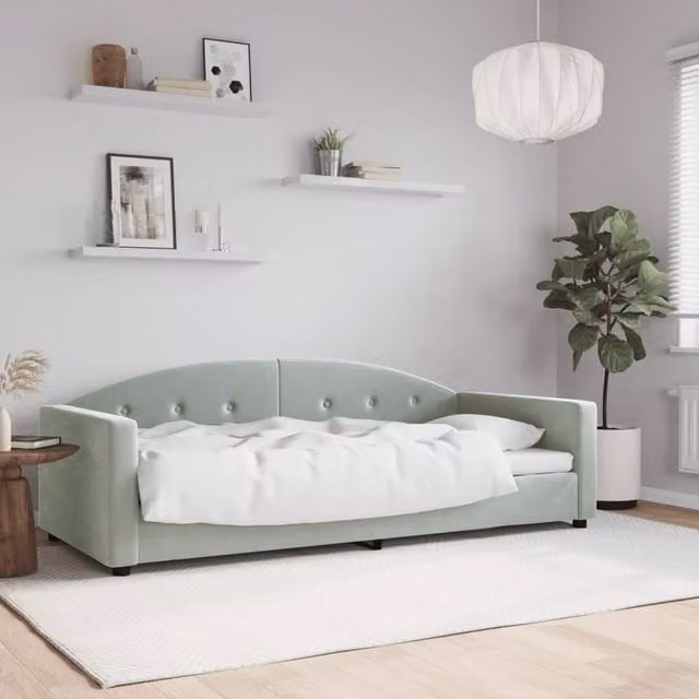 Berkfield Home Velvet Day Bed in Light Grey, W/D/H: 190 x 90 cm – 1