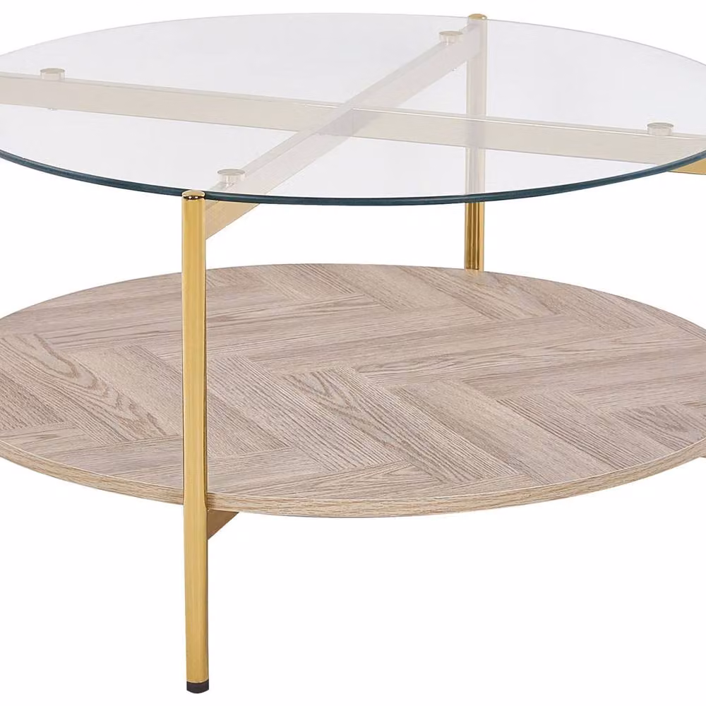 Wyld and Coco Gold Round Glass Top Coffee Table, Diameter: 80 cm, Height: 45 cm – 2