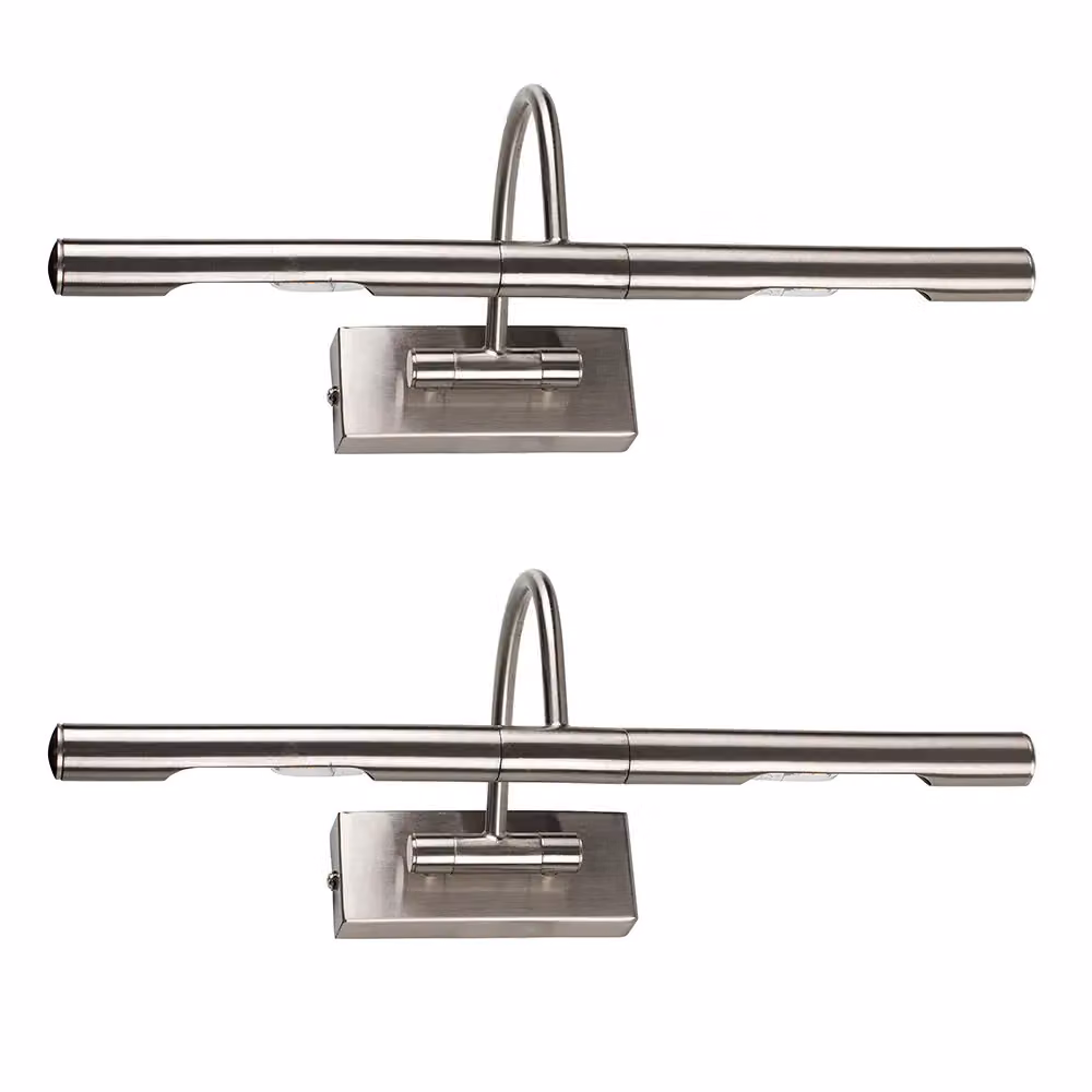 ValueLights Capri Adjustable Twin Bulb Picture Wired Wall Lights in Brushed Chrome and Metallic Silver – 2