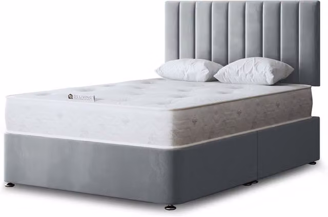 DS Living Amelia Upholstered Velvet Panel Bed with 2 Drawers, Silver, W/D/H: 200 x 200 cm