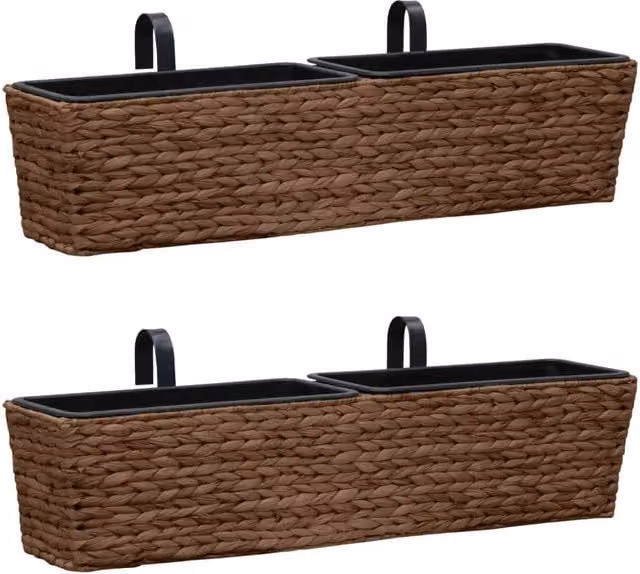 Berkfield Home Garden Brown Water Hyacinth Window Box Planters, 2 Pack