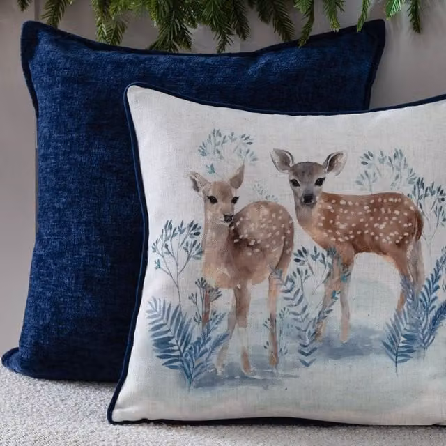 Evans Lichfield Winter Fawns Printed Velvet Cushion, Multicolour, 43 x 43 cm – 1