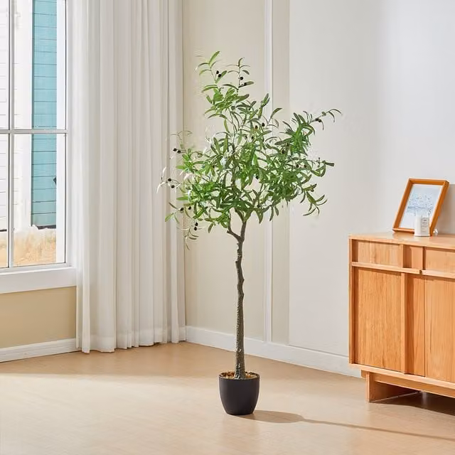 Breeins Artificial Mediterranean Olive Tree in Pot, Green, Height: 175 cm, Width: 80 cm