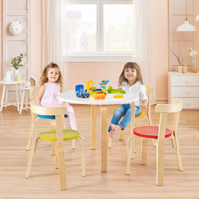 Costway 5 Piece Kids Round Table and Chair Set in Red