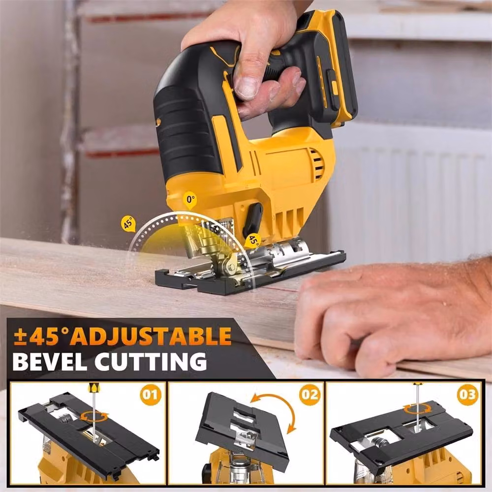 SPETLEK Cordless Jig Saw for DeWALT 20V Battery with 0-45 Degree Bevel Cut for Woodworking, Yellow – 4