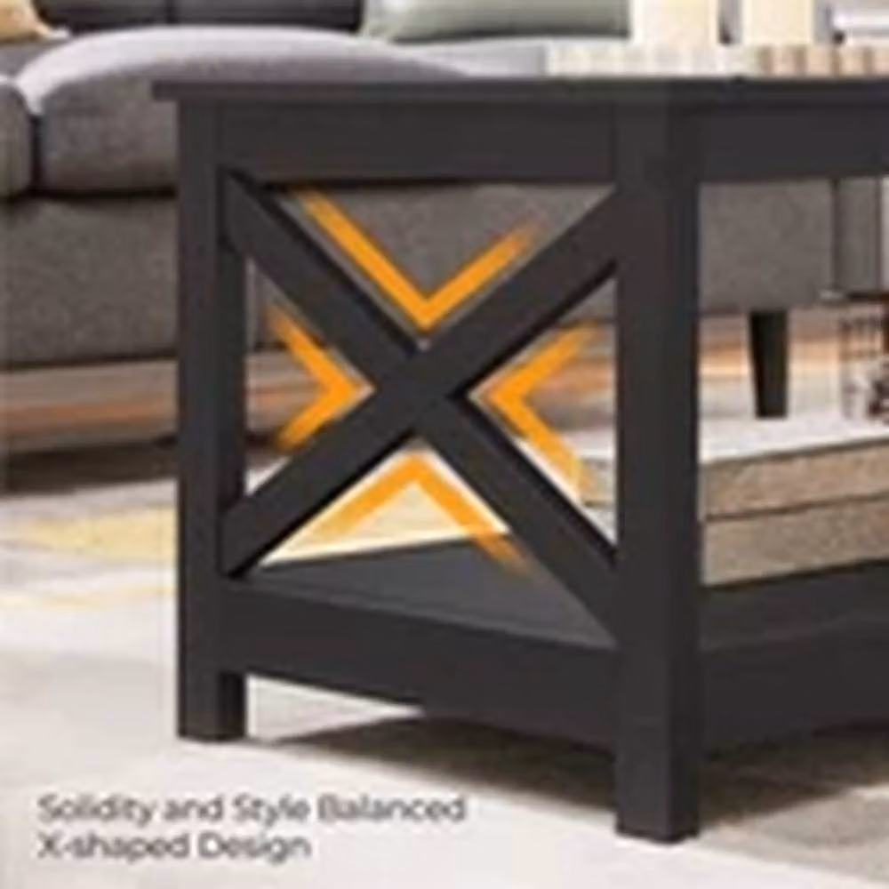 EONLION Modern 2-Tier Rectangular Coffee Table with Storage Shelf in Black – 3