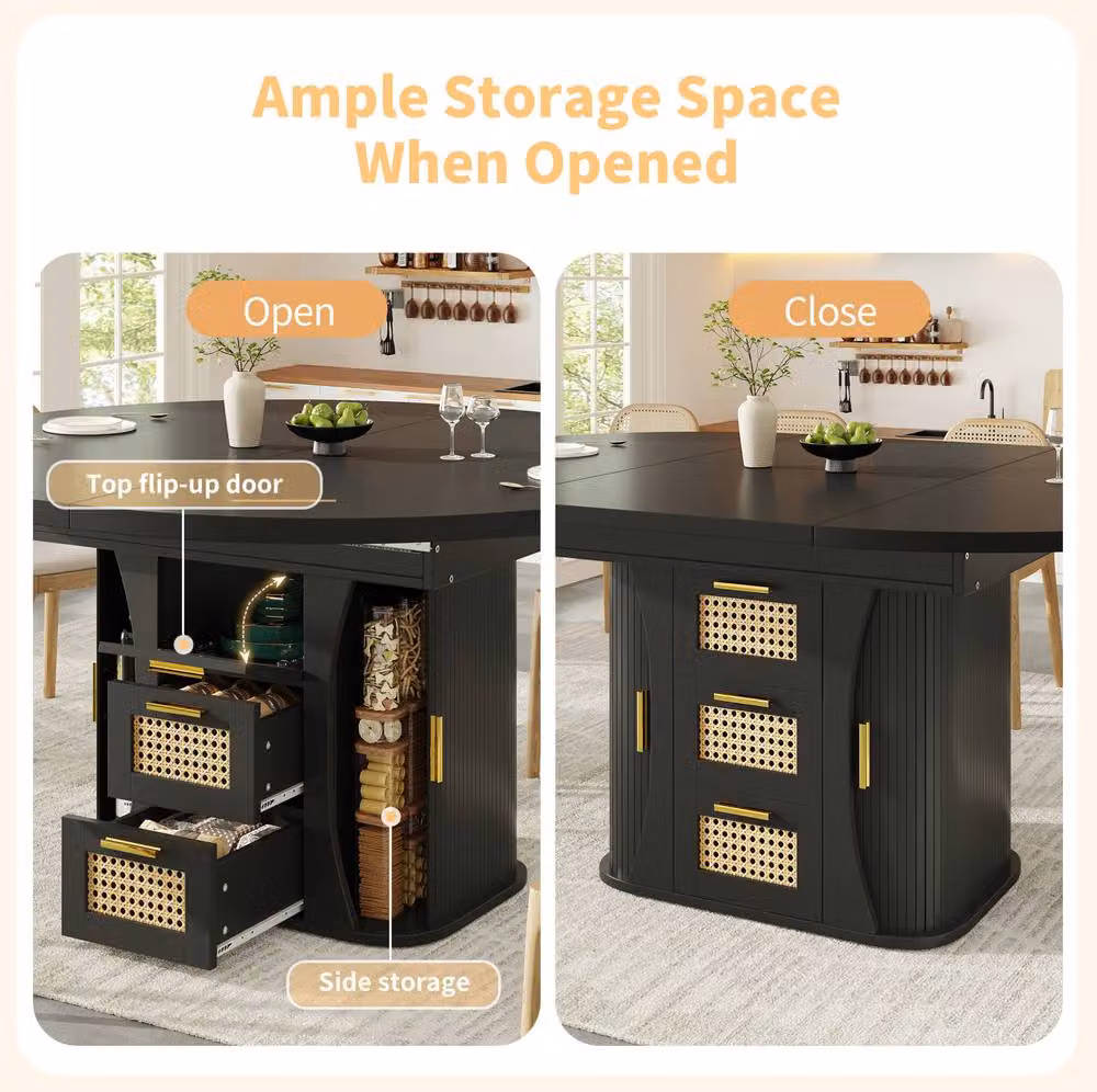 STILVORA Extendable Dining Table with Storage Drawers in Black – 6