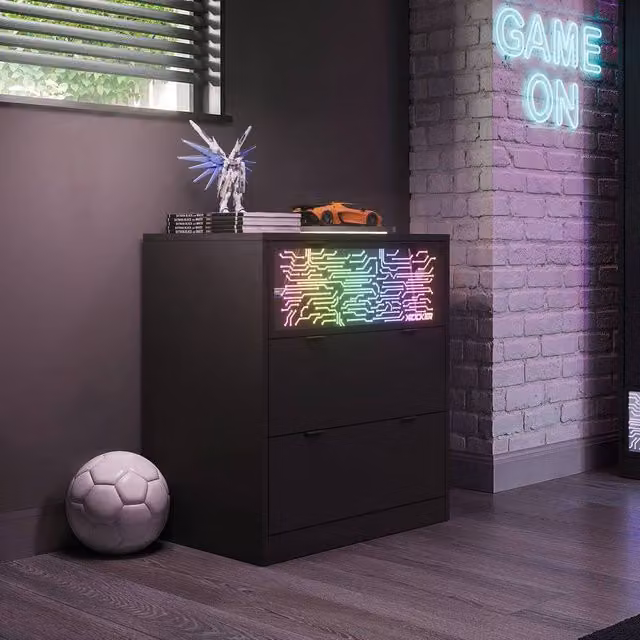X Rocker NeoNite 3 Drawer Chest with Integrated RGB LED Lighting in Black