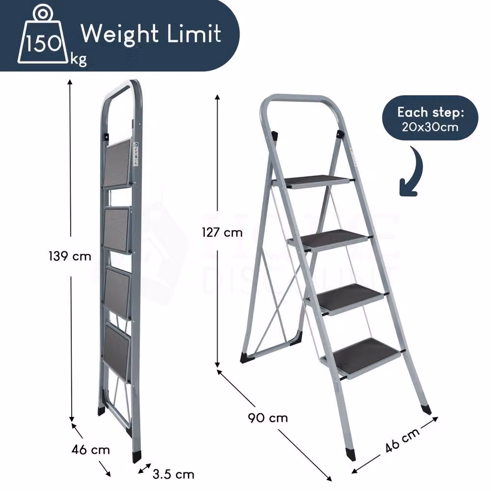 HD Designs 4 Step Folding Step Ladder with Anti-Slip Mat in Grey – 2