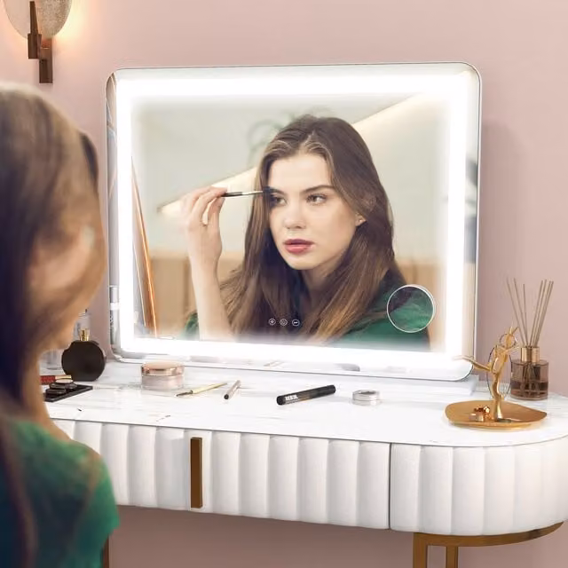 HOMCOM White Tabletop Vanity Mirror with LED Lights, 10X Magnification and USB Charging Port