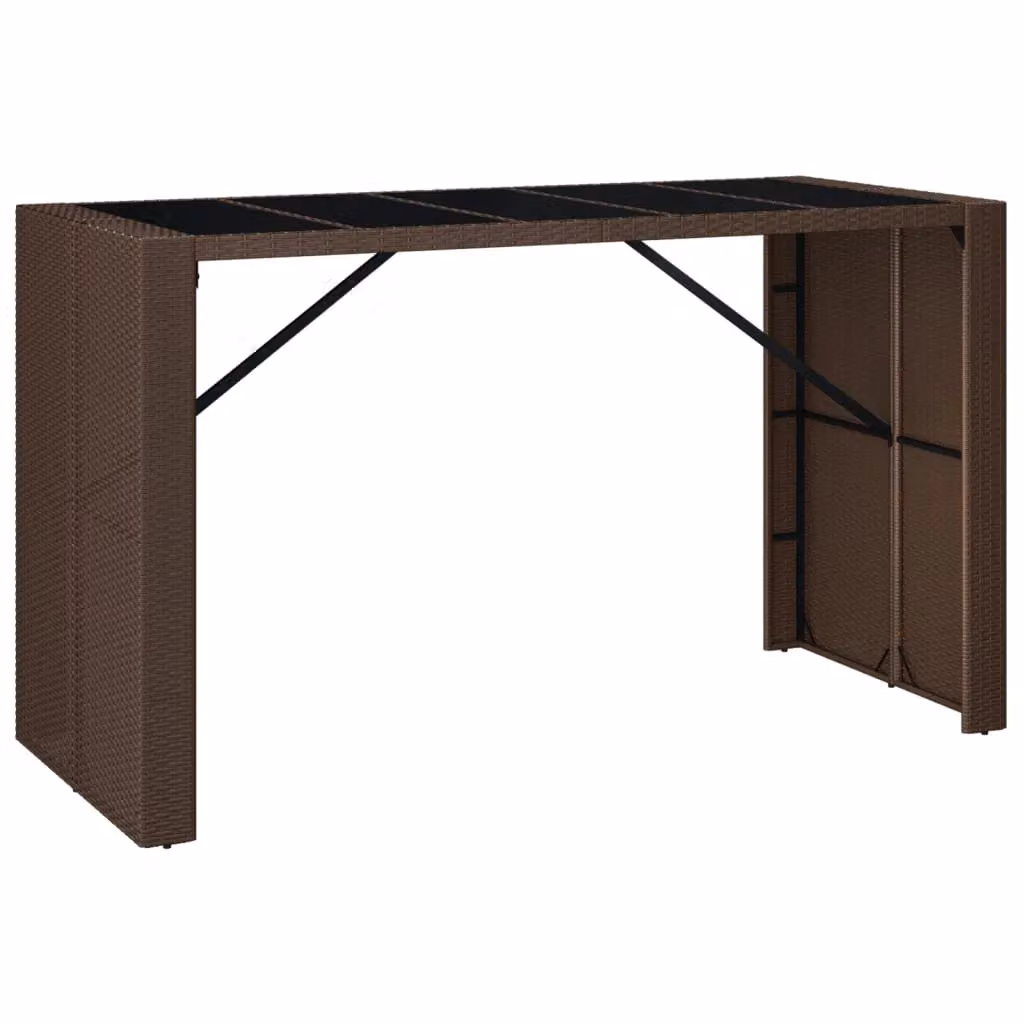 Berkfield Home Bar Table with Glass Top in Brown Poly Rattan, W/D/H: 185 x 80 x 110 cm – 2