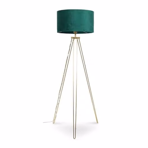 ValueLights Modern Gold Hairpin Design Tripod Floor Lamp with Forest Green Velvet Drum Shade