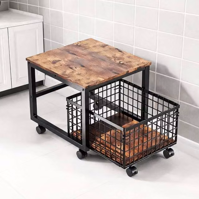 London Boutique Heavy-Duty Mobile Mini Fridge Stand with Drawer Basket in Brown – 1