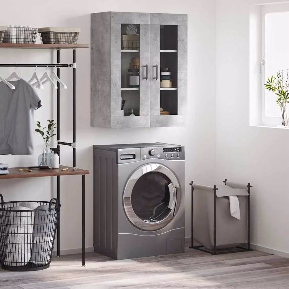 Berkfield Home Wall Mounted Cabinet in Grey with Glass Doors, W/D/H: 69.5 x 34 x 90 cm – 2