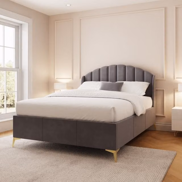 GFW Pettine Grey Velvet Upholstered Ottoman Storage Bed Frame, W/D/H: 180 x 200 cm – 1