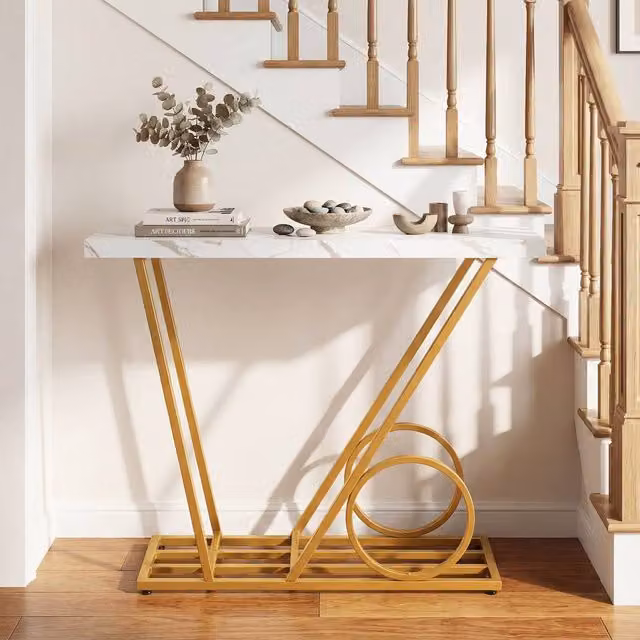 Costway Modern Faux Marble Console Table in White