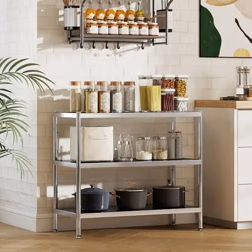 HOMCOM 3-Tier Metal Bakers Rack with Adjustable Shelves in Silver Tone, W: 91 cm, D: 40 cm, H: 77 cm – 1