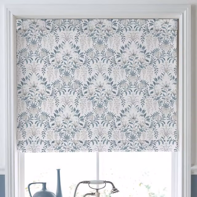 Laura Ashley Parterre Made To Measure Blackout Roman Blind in Off White and Seaspray Floral