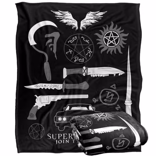 Warner Bros. Supernatural Icons Silky Touch Super Soft Fleece Throw Blanket, Multicolour, W: 127 cm x D: 152.4 cm