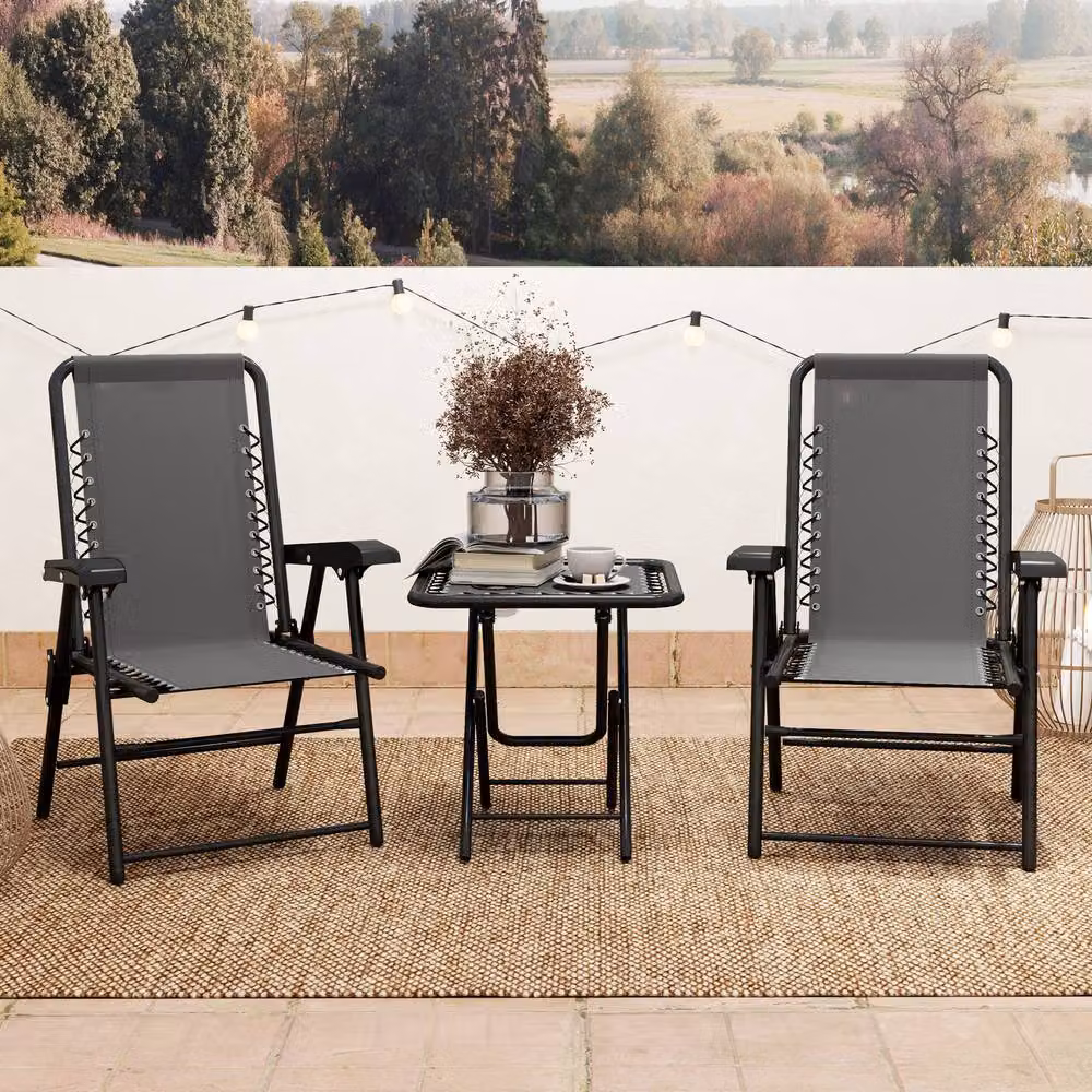 ERGOVEXA Three-Piece Modern Garden Table and Chair Set in Anthracite Grey – 4