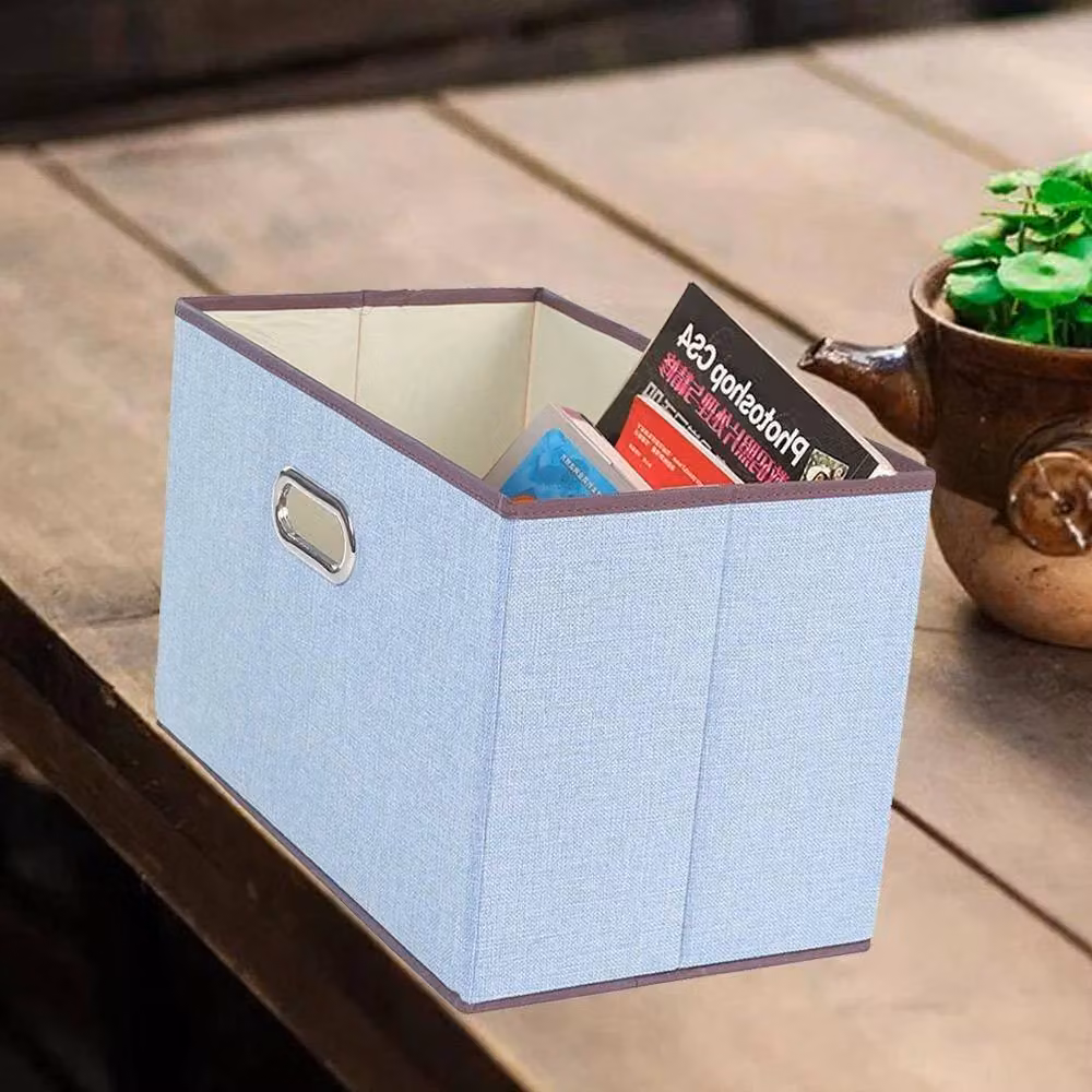 NESTLUNE Blue Foldable Fabric Storage Boxes with Lid – 2