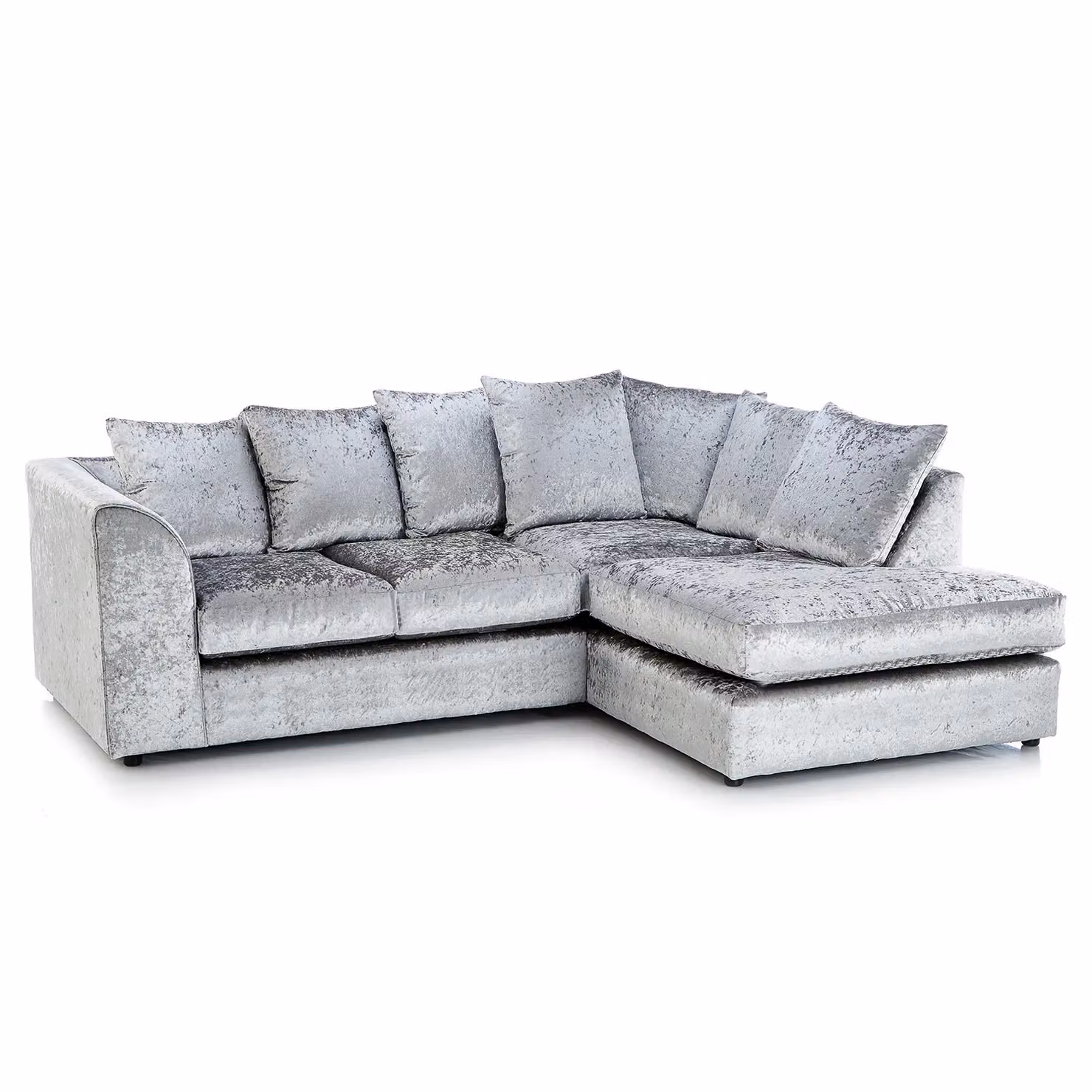 Furnishings For Less UK Crystal Crushed Velvet 3 to 4 Seater L Shaped Corner Sofa, Right Hand Facing, Silver – 2
