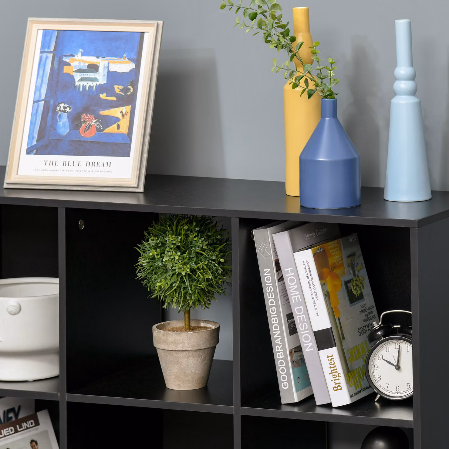HOMCOM 3-Tier 9-Cube Storage Unit and Bookcase Organiser in Black MDF – 8