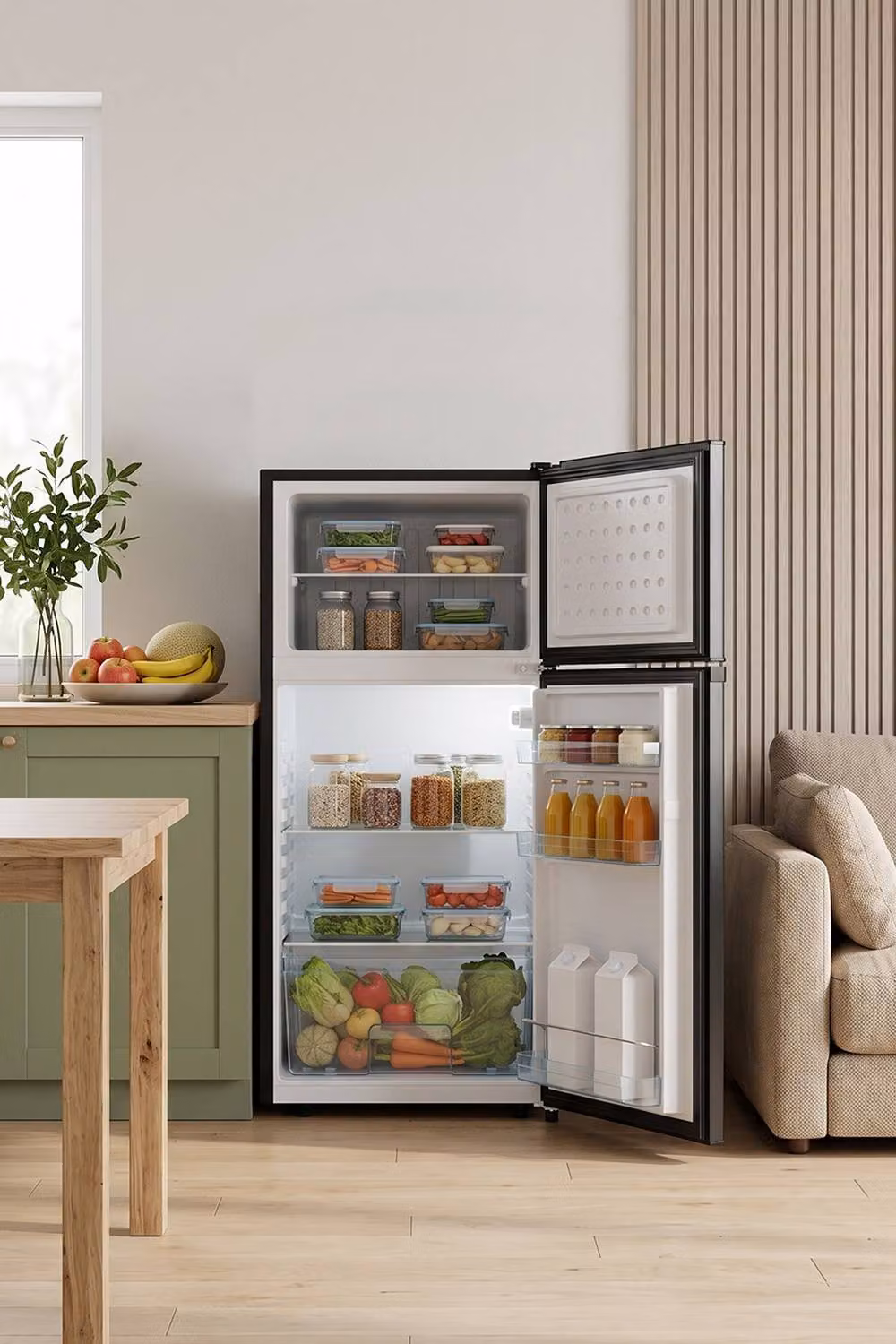 Living and Home 180L Double Door Fridge Freezer with 45L Separate Top Freezer in Black – 4
