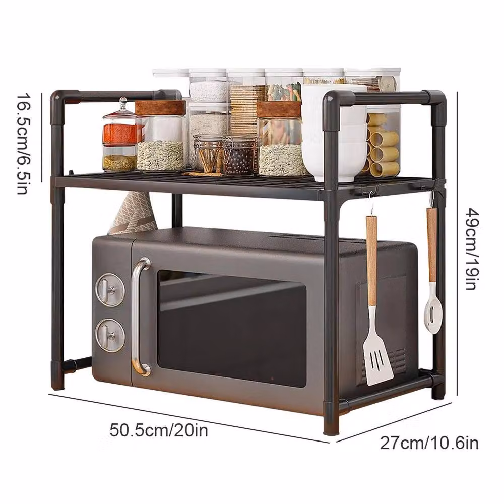 PAWNORA 2-Tier Modern Black Metal Kitchen Corner Shelf Stand – 2