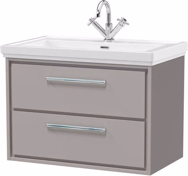 Balterley Modern Wall Hung 2-Drawer Bathroom Vanity with Fireclay Basin, Grey, W: 80 cm