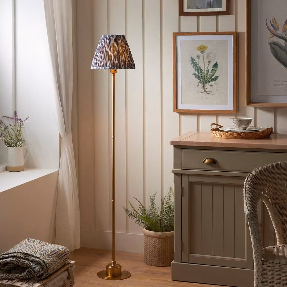 Netlighting Burley Rechargeable Floor Lamp with Grey Fabric Shade and Gold/Brass Metal Base – 2