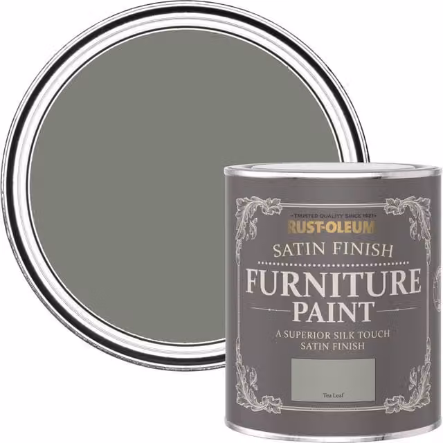 Rust-Oleum Water-Based Satin Furniture and Skirting Board Paint in Tea Leaf Green, 750ml – 1