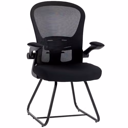 HOMCOM Black Conference and Reception Office Chair with Flip-up Armrests and Mesh Fabric – 1