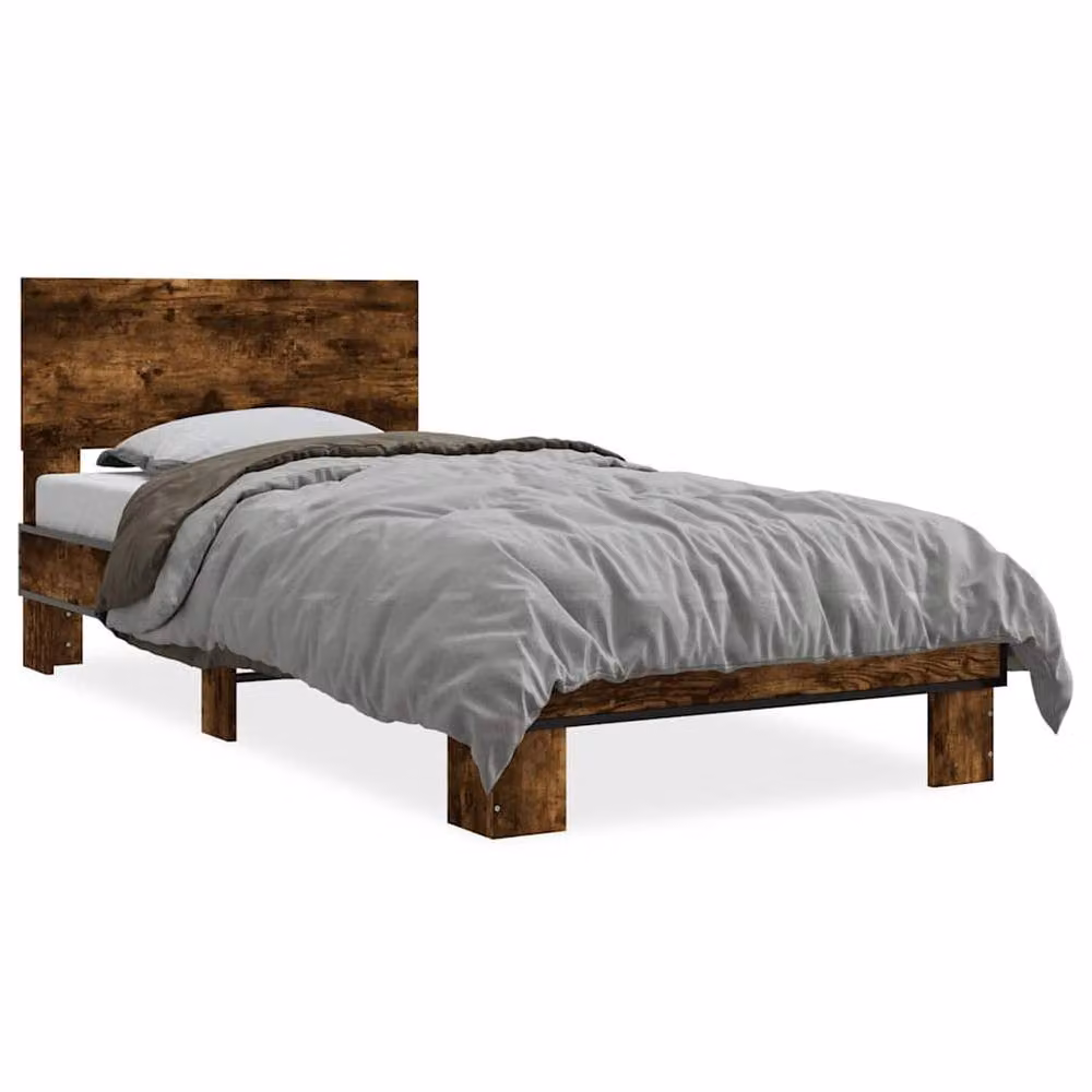 Berkfield Home Durable Industrial Bed Frame in Smoked Oak and Brown, W/D/H: 90 x 200 cm – 3
